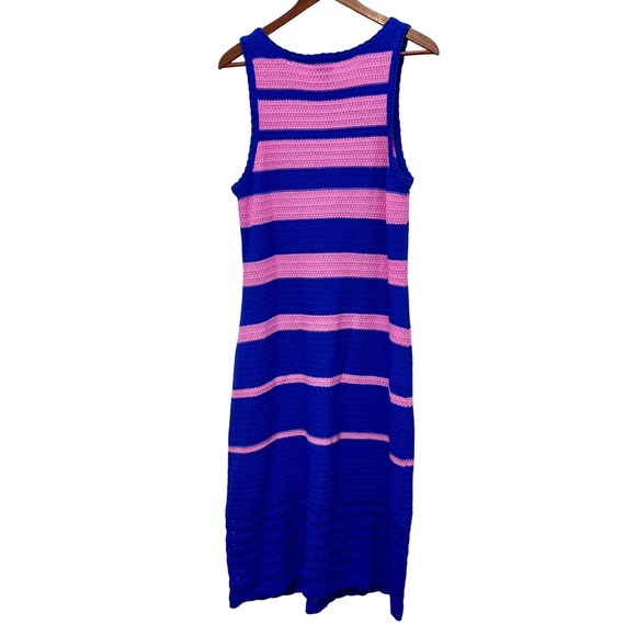 Scoop Blue Pink Striped Crochet Midi Dress Womens XL Sleeveless Knit Summer - Picture 8 of 8